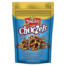 Toad-Ally Snax Choczels® Made with M&M’S® Minis Milk Chocolate Candies - 6 oz Stand Up Pouch Bag